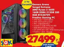 GAMERS ARENA • STOK: 100 ADET SANGAL EXTREME AMD RYZEN 5 5600 16GB DDR4 512GB SSD 8GB RTX3070TI FREEDOS GAMİNG PC OYUN BİLGİSAYARI